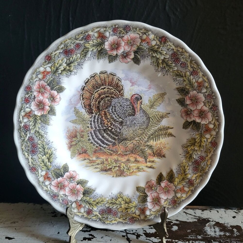 Queen’s "Thanksgiving" Salad Plate Luncheon Plate Myott Factory Archive Turkey